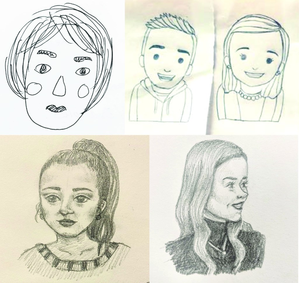 Different levels of drawings of human portraitures.